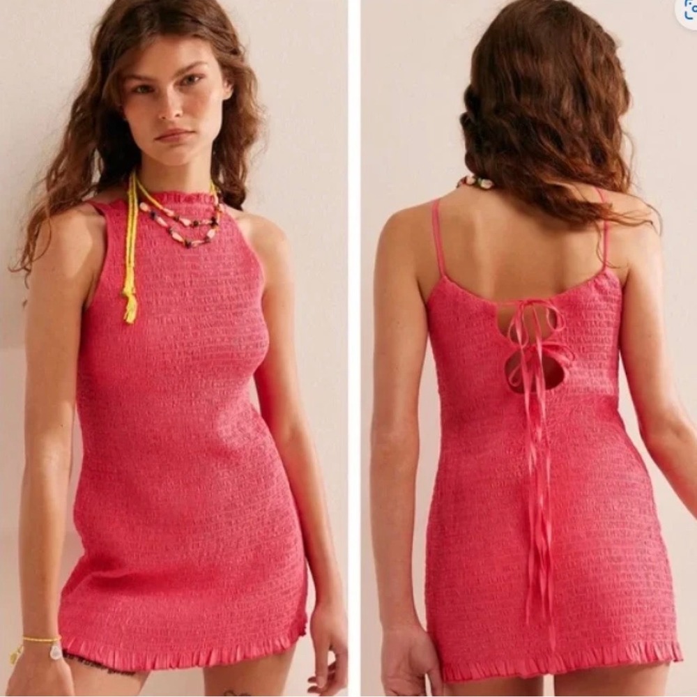 NWT Free‎ People Womens Ilya Smocked Mini Dress XS Camellia Pink Festival